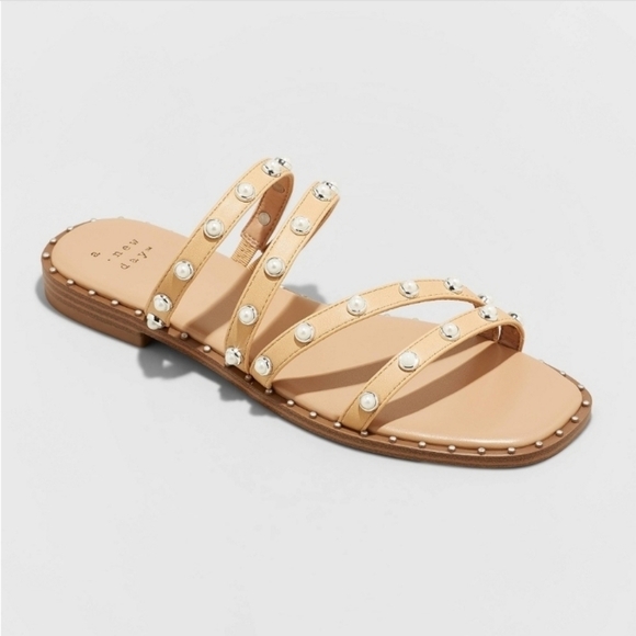 a new day Shoes - Women's Hollis Embellished Slide Sandals - a New Day Beige Size 6.5